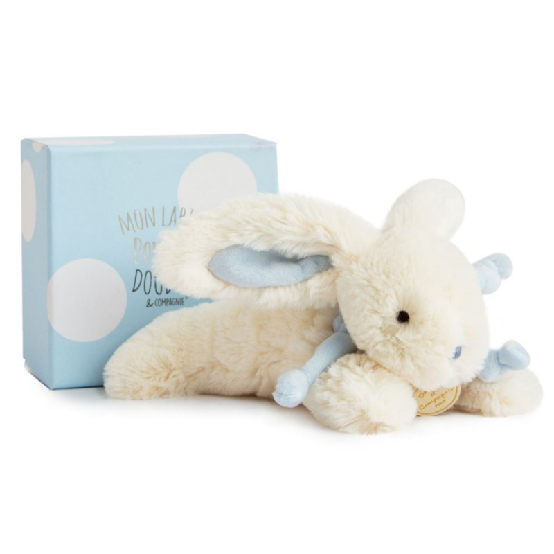 Lapin bonbon peluche bleu blanc 20 cm 